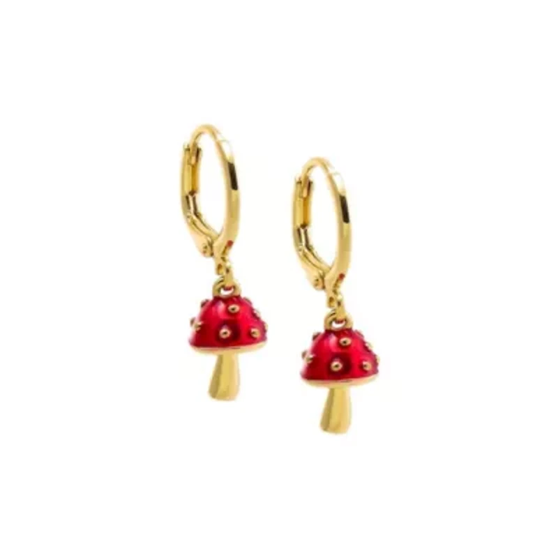 Red Enamel Mushroom Dangling Huggie Earring
