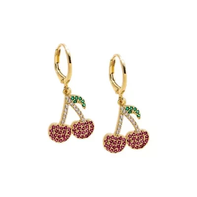 Colored Pave Dangling Cherry Huggie Earring