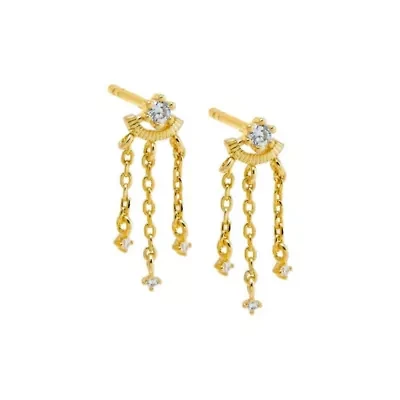 CZ Triple Chain Drop Stud Earring