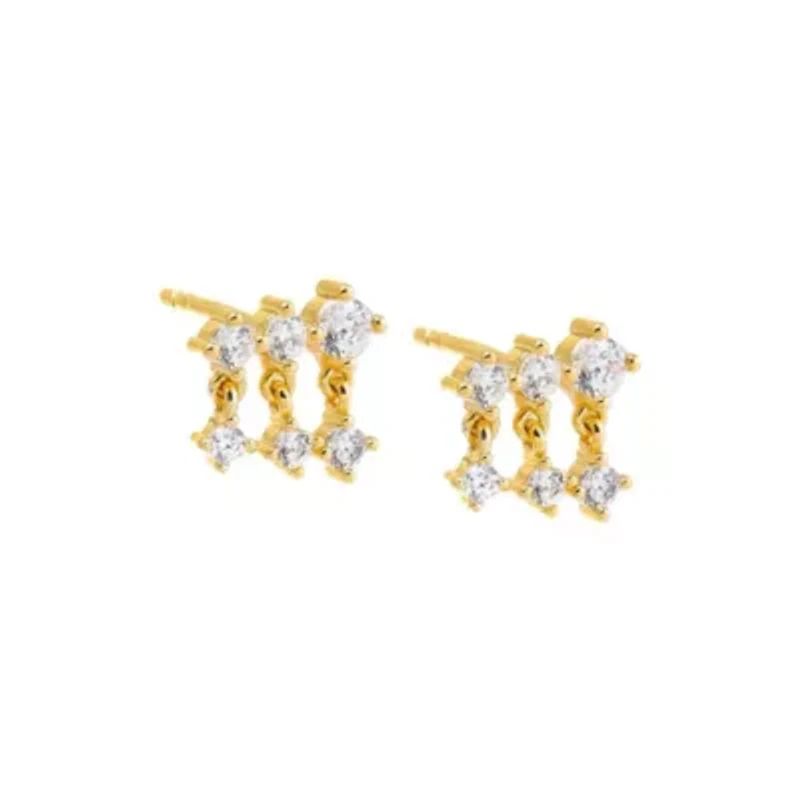 Triple CZ Shaker Stud Earring