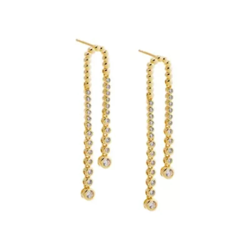 Fancy CZ Bezel Double Tennis Drop Stud Earring