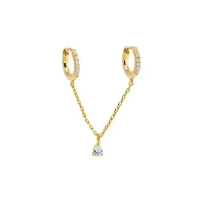 CZ Dangling Pear Chain Huggie Earring