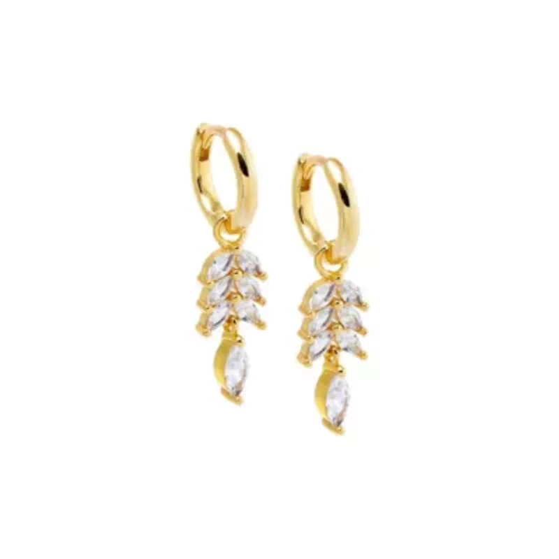 CZ Marquise Dangling Fish Bone Huggie Earring