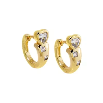 Chunky CZ Heart Embedded Bezel Huggie Earring