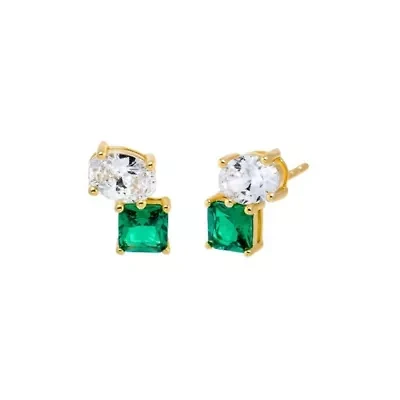Colored CZ Pear X Emerald Stud Earring