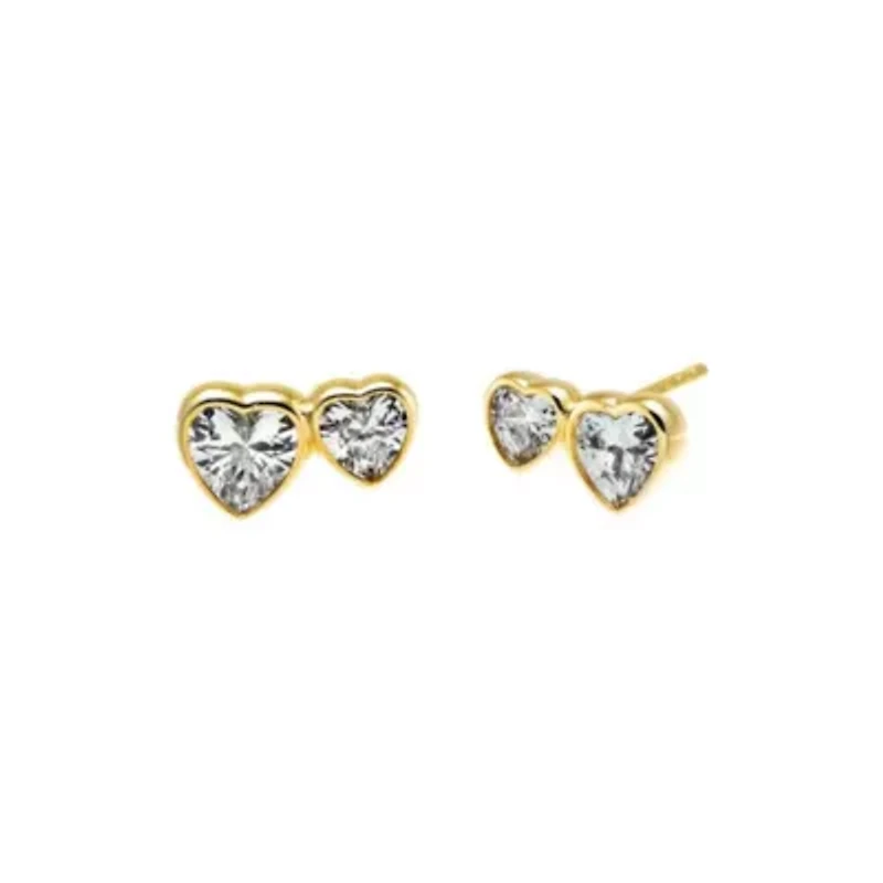 CZ Bezel Double Heart Stud Earring