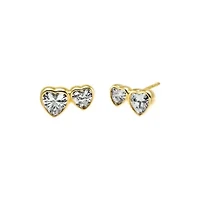 CZ Bezel Double Heart Stud Earring