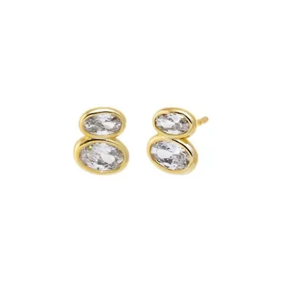 CZ Bezel Double Oval Stud Earring