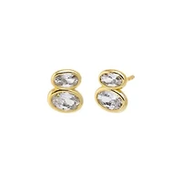 CZ Bezel Double Oval Stud Earring