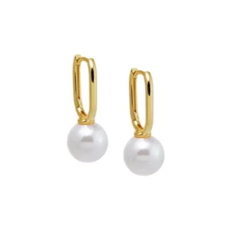 Solid Paperclip Pearl Huggie Earring