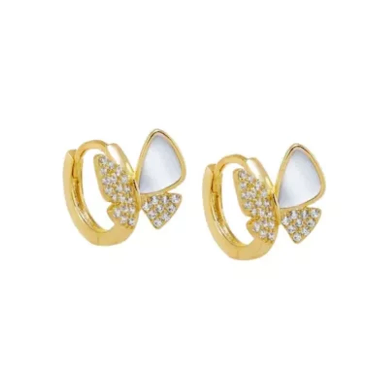 Pave X MOP Butterfly Huggie Earring