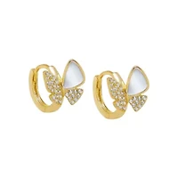 Pave X MOP Butterfly Huggie Earring