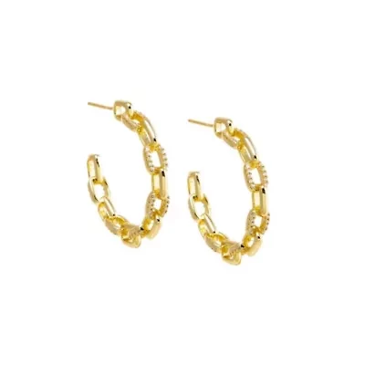 Solid/Pave Box Link Open Hoop Earring