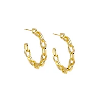 Solid/Pave Box Link Open Hoop Earring