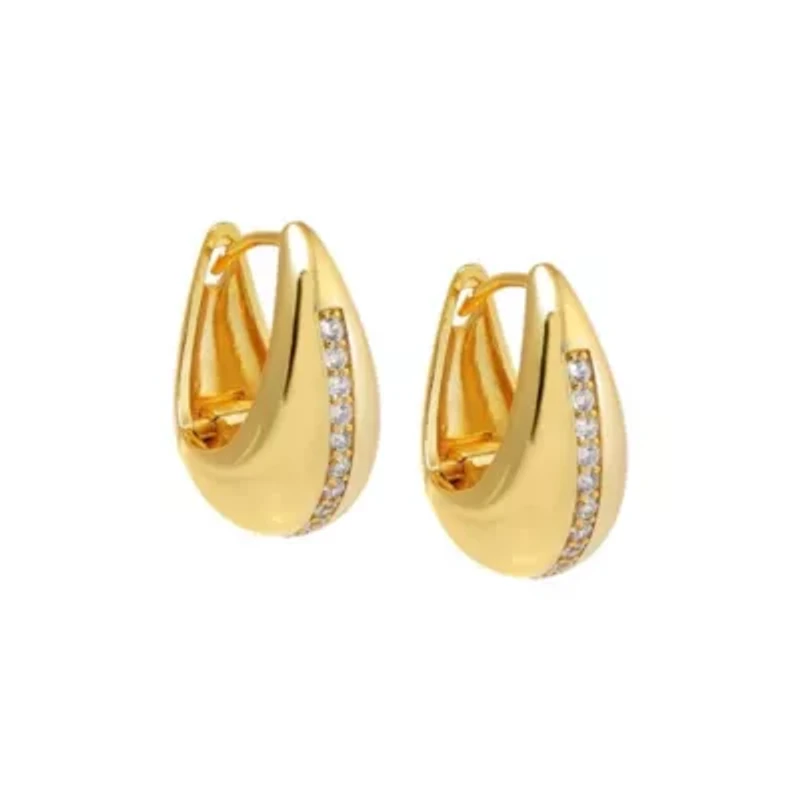 CZ Lined Graduated Oval Huggie Earring