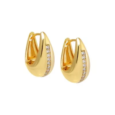 CZ Lined Graduated Oval Huggie Earring