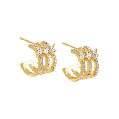 CZ Triple Row Open Hoop Stud Earring