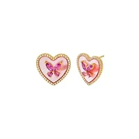 Pink CZ Butterfly Heart Stone Stud Earring