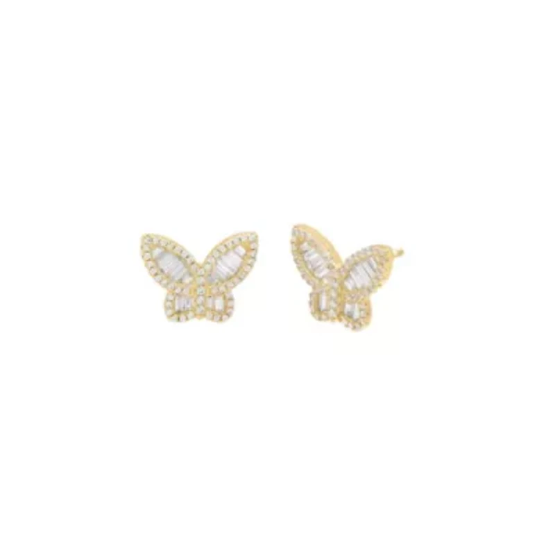 Small Pave X Baguette Butterfly Stud Earring