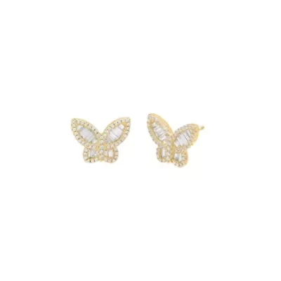 Small Pave X Baguette Butterfly Stud Earring