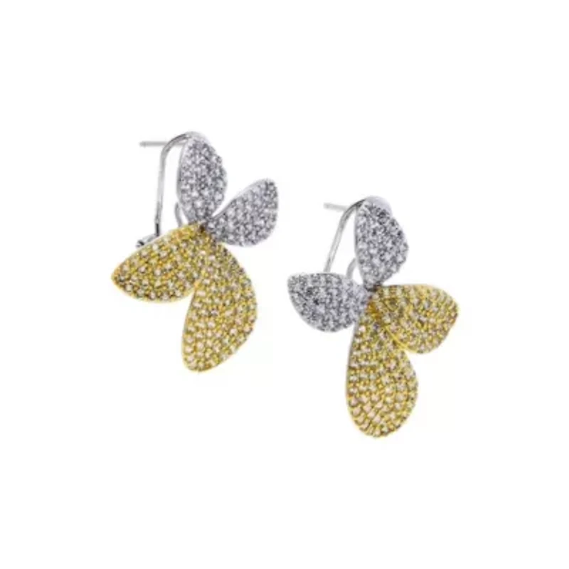 Two Tone Pave Petal Drop Stud Earring