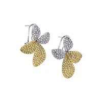 Two Tone Pave Petal Drop Stud Earring