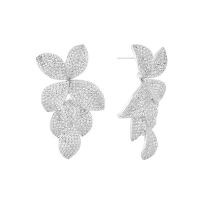 Pavé Fancy Flower Petals Drop Stud Earring