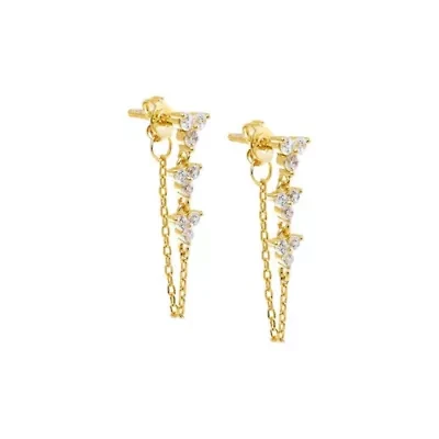 Multi Trio CZ Chain Front Back Stud Earring