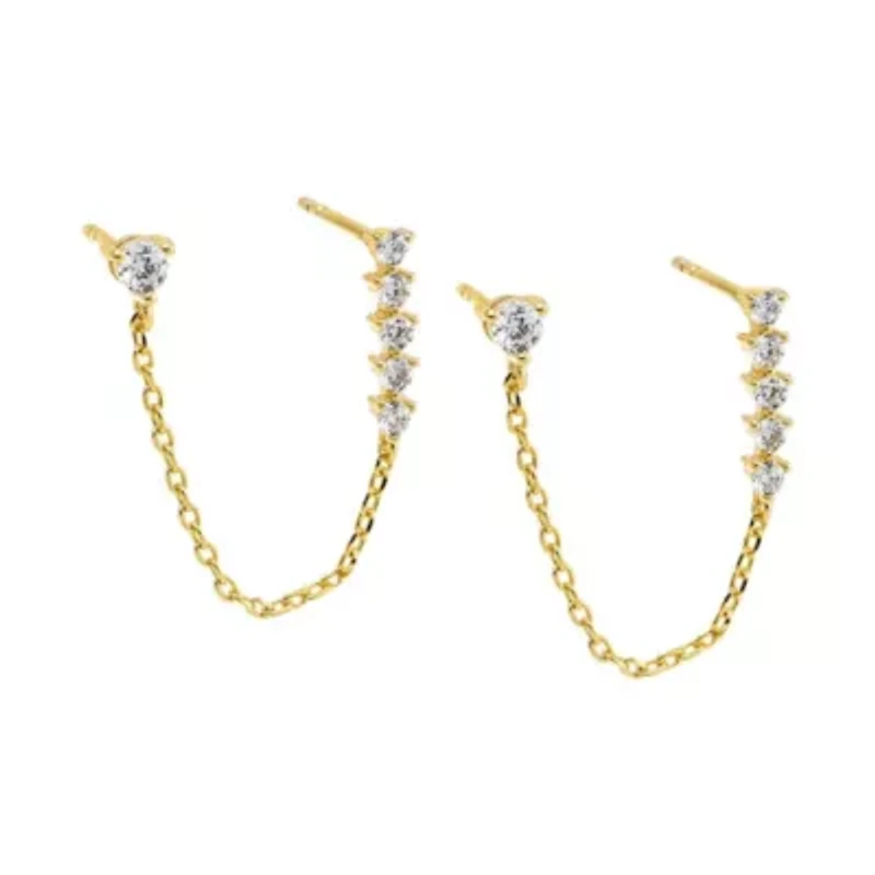 Multi CZ Chain Double Stud Earring