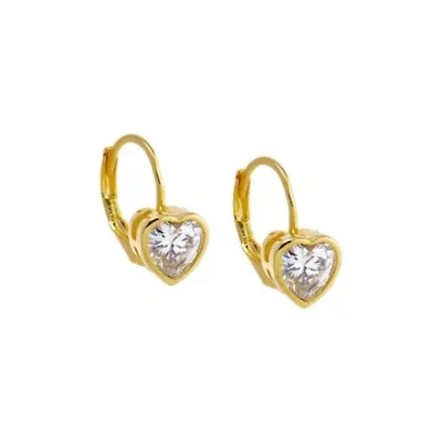 CZ Bezel Heart Baguette Huggie Earring