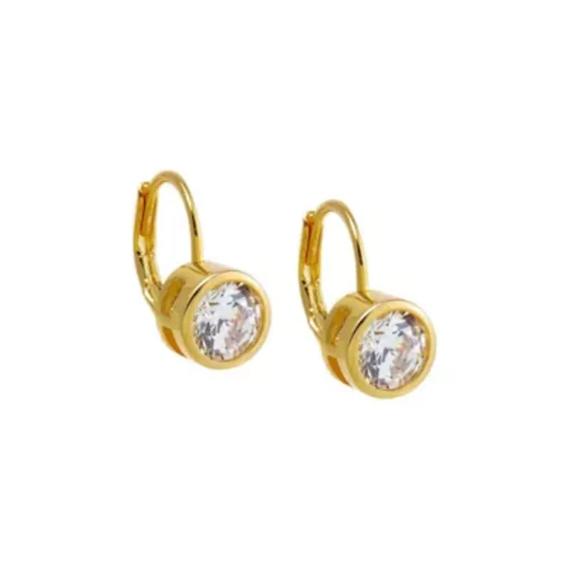 CZ Bezel Round Baguette Huggie Earring