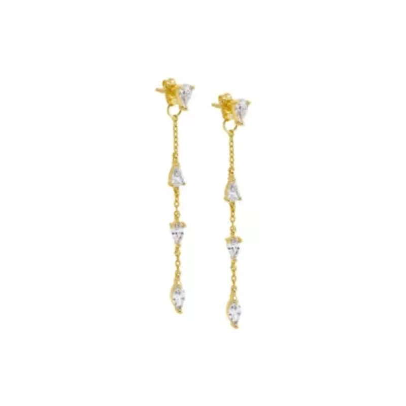 Multi CZ Teardrop Drop Chain Stud Earring