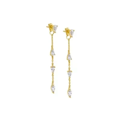 Multi CZ Teardrop Drop Chain Stud Earring