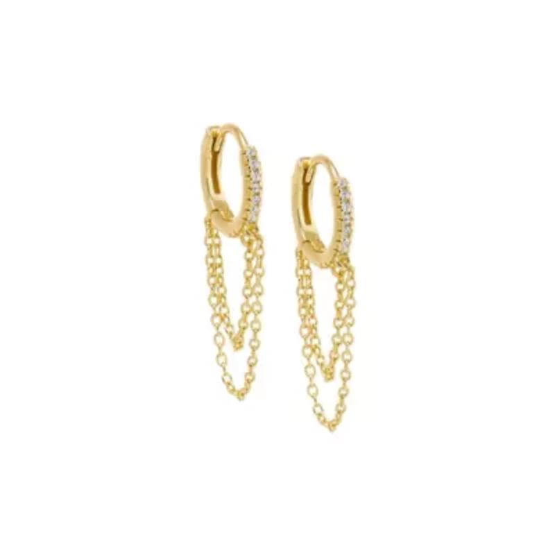 Pave Double Chain Drop Huggie Earring