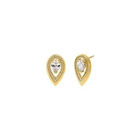 Teardrop Stone Pave Rimmed Stud Earring
