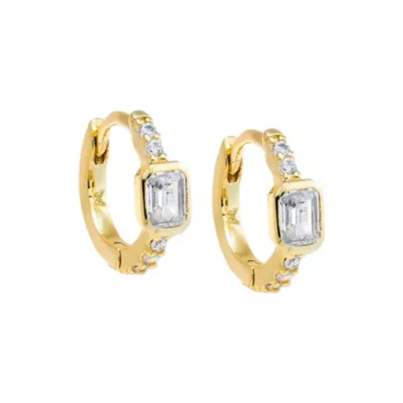 Pave X Bezel Baguette Huggie Earring
