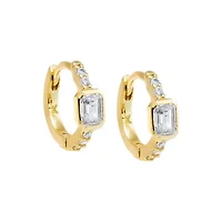 Pave X Bezel Baguette Huggie Earring