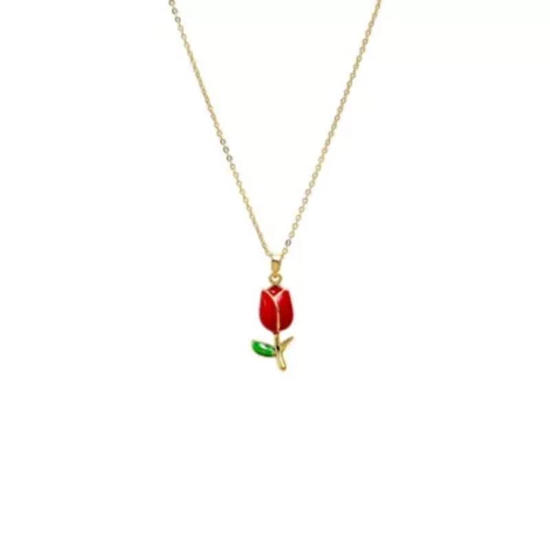 Red & Green Flower Charm Necklace