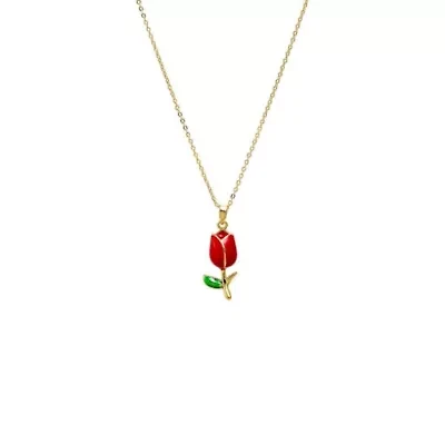 Red & Green Flower Charm Necklace