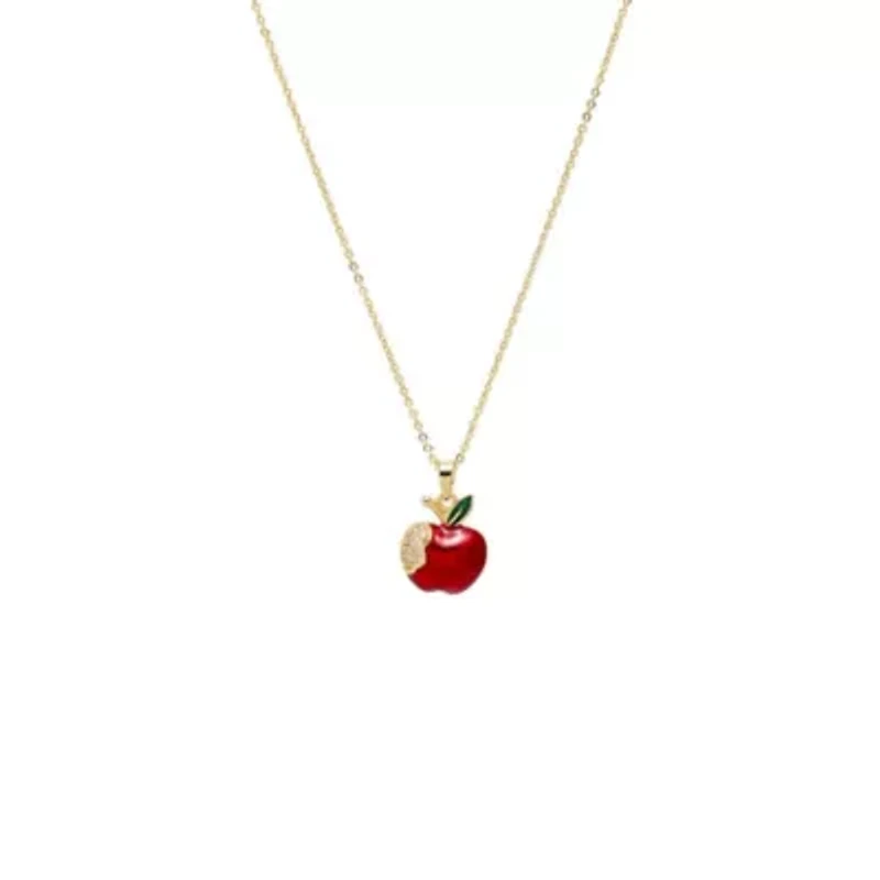 Pave Bitten Red Apple Charm Necklace