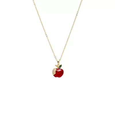 Pave Bitten Red Apple Charm Necklace
