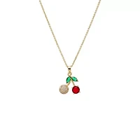 Colored CZ & Pave Cherry Charm Necklace