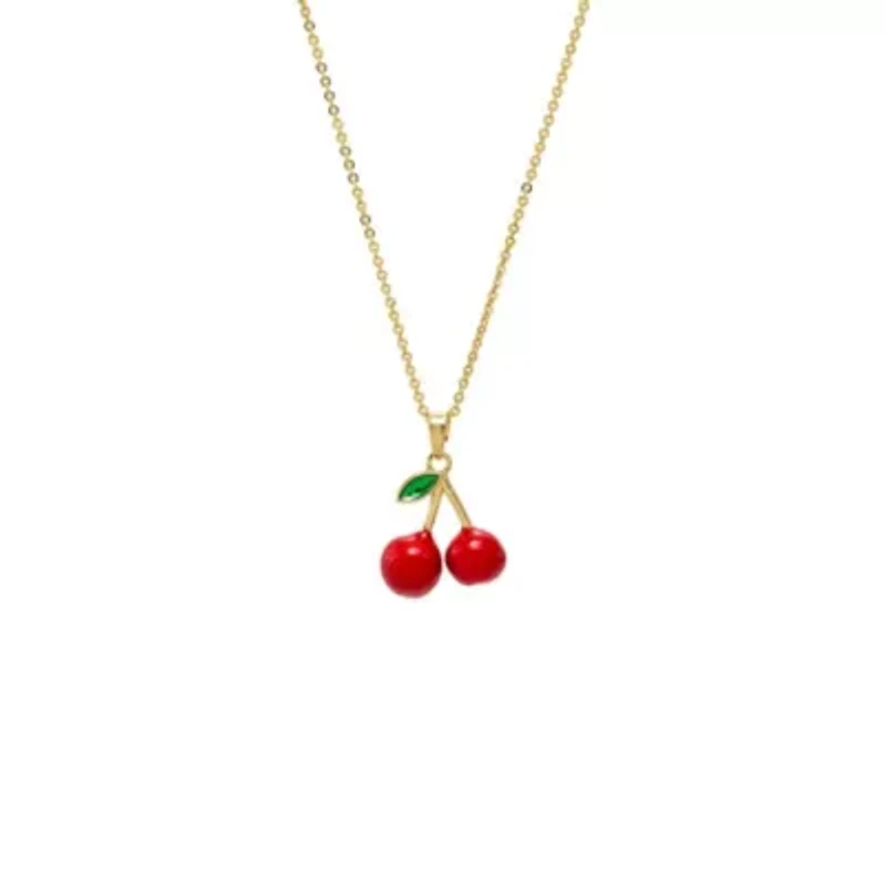 Red & Green Enamel Cherry Charm Necklace