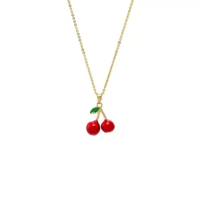 Red & Green Enamel Cherry Charm Necklace