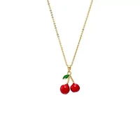 Red & Green Enamel Cherry Charm Necklace