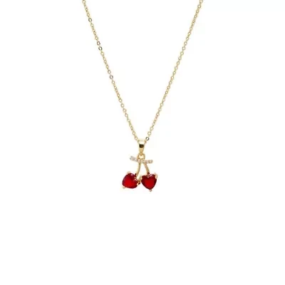Red Cherry Hearts Charm Necklace