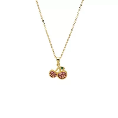 Colored Pave Cherry Pendant Necklace