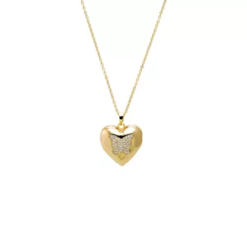 Pave Butterfly Bubble Heart Locket Necklace