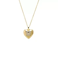 Pave Butterfly Bubble Heart Locket Necklace
