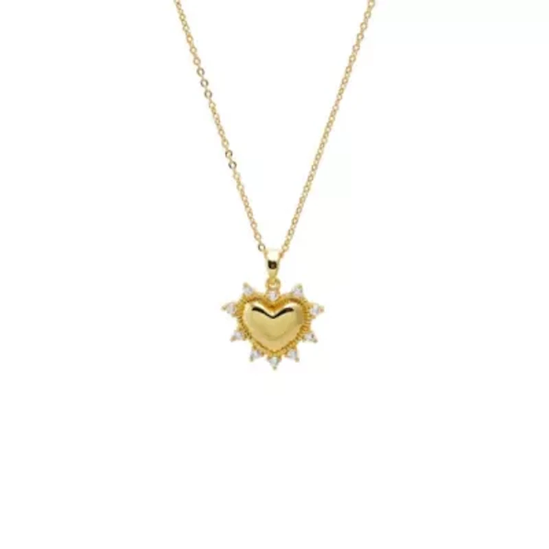 CZ Rimmed Puff Heart Pendant Necklace
